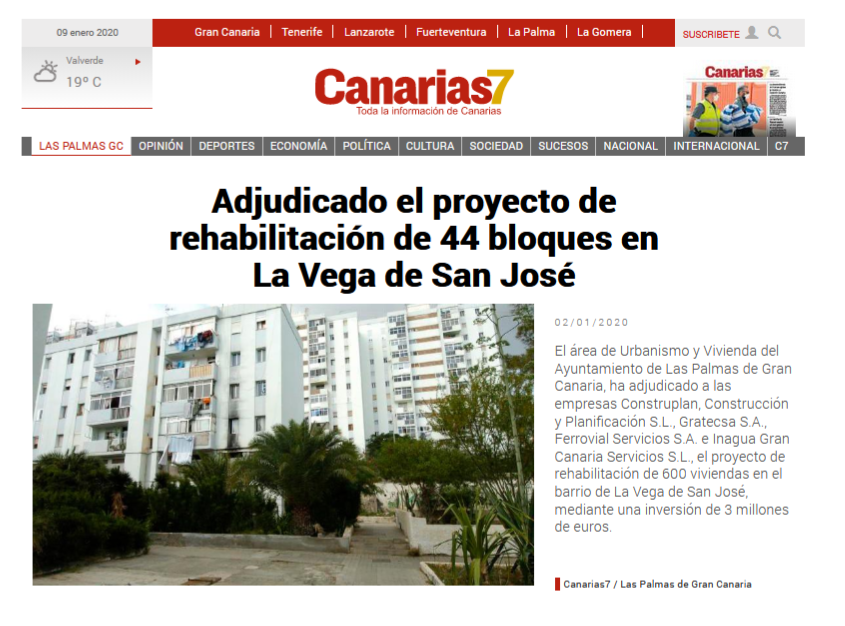 Adjudicado el proyecto de rehabilitación de 44 bloques en La Vega de San José.