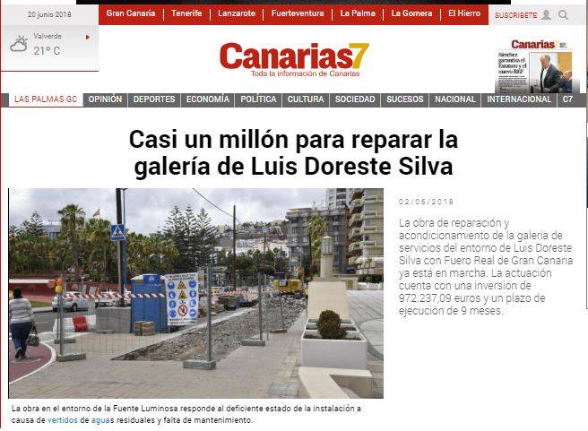 NOTICIA CANARIAS 7:  Adjudicada a CONSTRUPLAN S.A.  la reparación de la galería de Luis Doreste Silva.