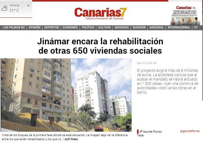 24/10/2018 Noticia Canarias 7 : " Construplan rehabilita 392 viviendas y la urbanización colindante."